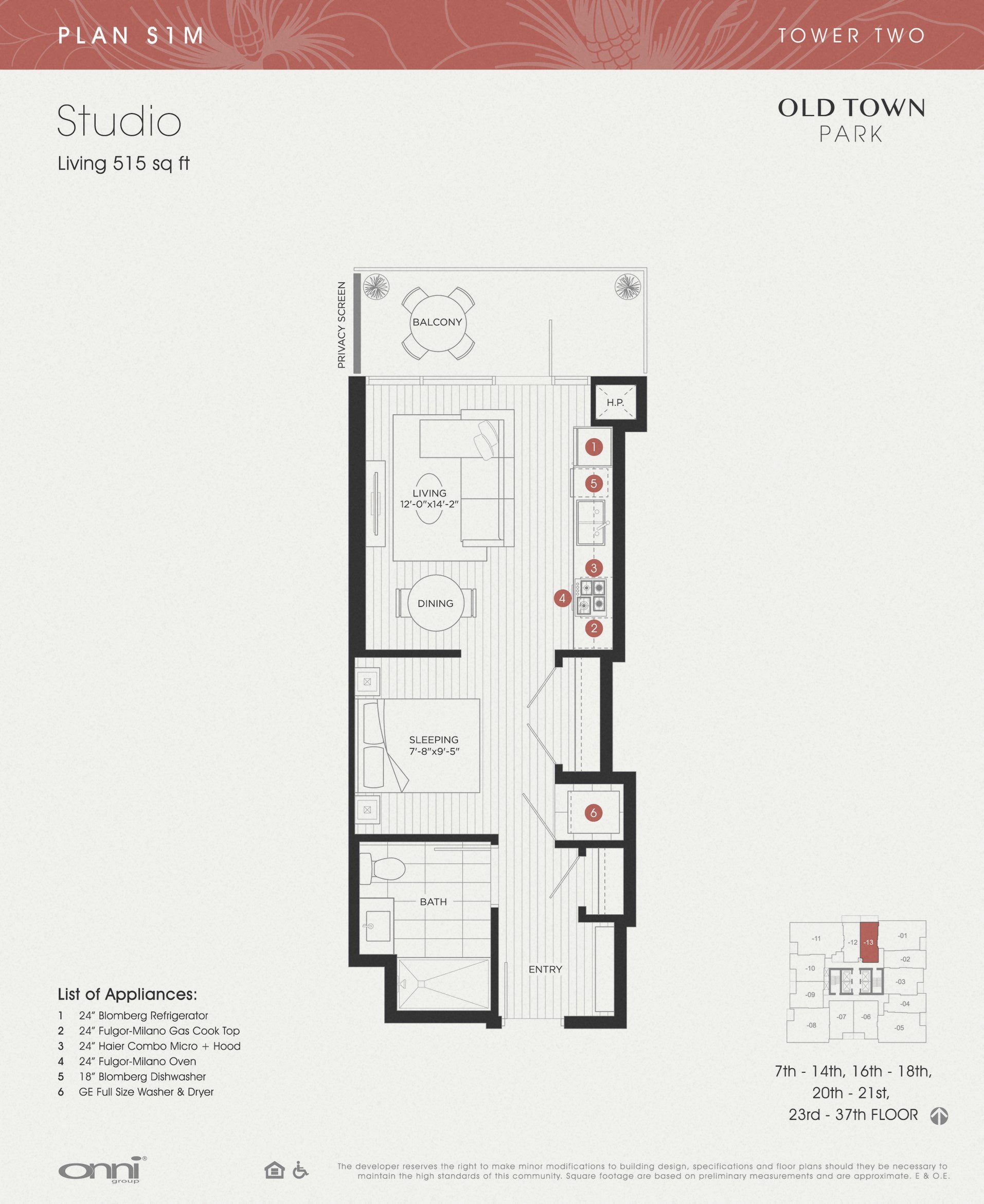 Floor plan for studio, 1 bath, 515 sqft